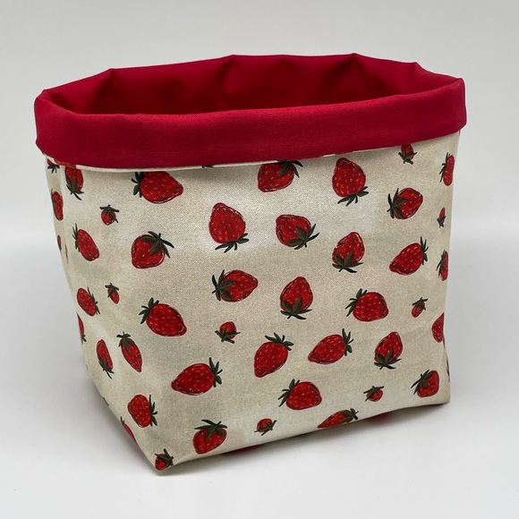 Handmade Fabric Basket / Strawberry Fabric Basket Spring Summer Decor - Picture 1 of 3